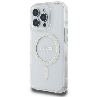Guess IML Glitter Circle MagSafe Case for iPhone 16 Pro Max - Clear