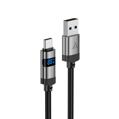 Acefast C15-04 USB-A - USB-C Cable with Display 480Mb/s 66W 1.2m - Black