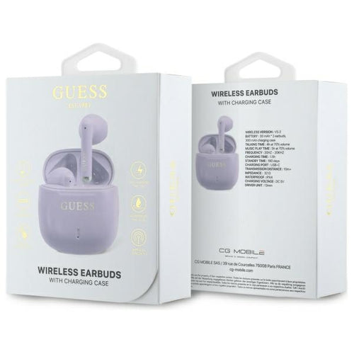 Guess Bluetooth headphones GUTWSJ14ESGU TWS + docking station purple/purple Printed Classic Logo