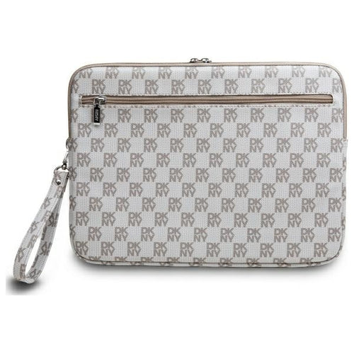 DKNY Sleeve Checkered Pattern Printed Stripes 14" Laptop Case - Beige