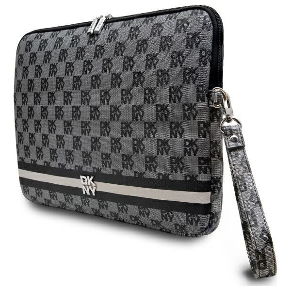 DKNY Sleeve Checkered Pattern Printed Stripes 14" Laptop Case - Black