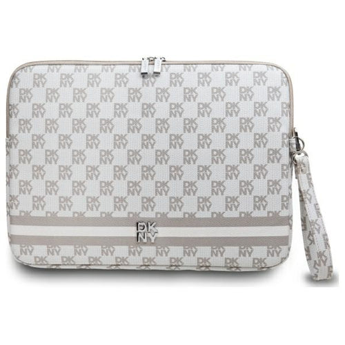 DKNY Sleeve Checkered Pattern Printed Stripes 16" Laptop Case - Beige