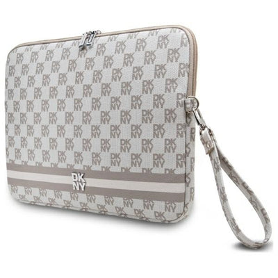 DKNY Sleeve Checkered Pattern Printed Stripes 16" Laptop Case - Beige