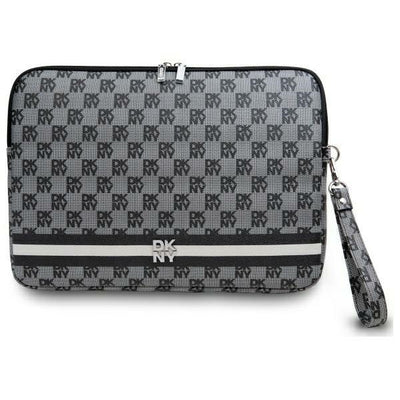 DKNY Sleeve Checkered Pattern Printed Stripes 16" Laptop Case - Black
