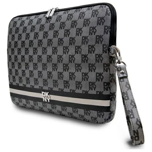 DKNY Sleeve Checkered Pattern Printed Stripes 16" Laptop Case - Black