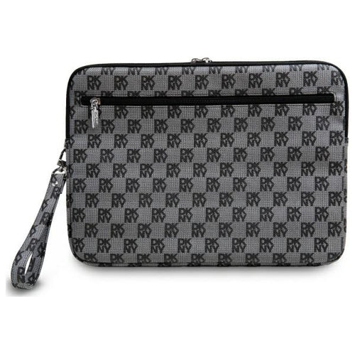 DKNY Sleeve Checkered Pattern Printed Stripes 16" Laptop Case - Black