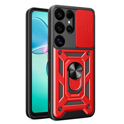 Hybrid Armor Camshield with Camera Cover and Metal Ring for Samsung Galaxy S25 Ultra - Red — Hurtel