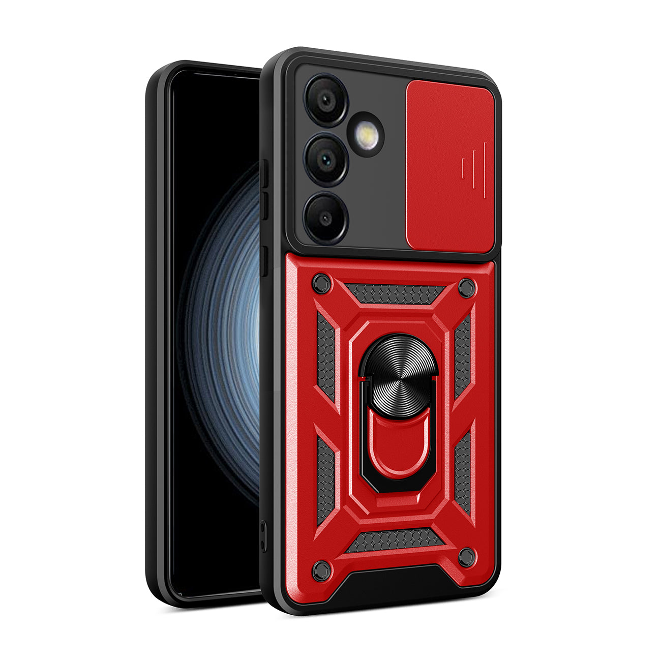 Hybrid Armor Camshield with Camera Cover and Metal Ring for Samsung Galaxy S24 FE - Red — Hurtel
