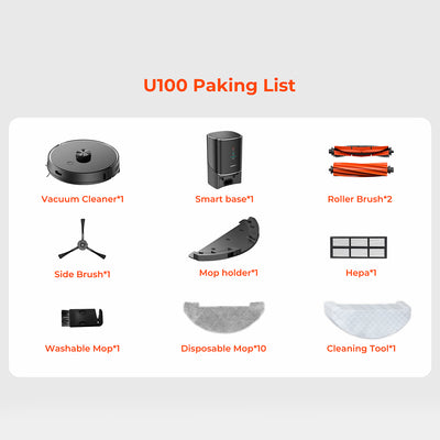 UWANT U100 Robot Vacuum Cleaner with Mop Function + Charging/Cleaning Station - Black