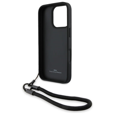 BMW Signature Leather Wordmark Cord Case for iPhone 16 Pro Max - Black