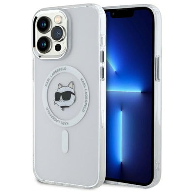Karl Lagerfeld IML Metal Choupette Head MagSafe Case for iPhone 14 Pro Max - White