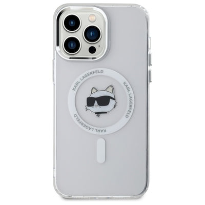 Karl Lagerfeld IML Metal Choupette Head MagSafe Case for iPhone 14 Pro Max - White