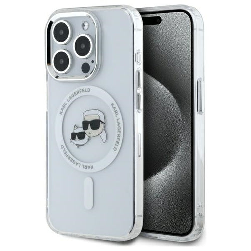 Karl Lagerfeld IML Metal Karl&Choupette Head MagSafe iPhone 15 Pro Case - White