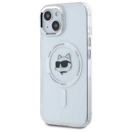 Karl Lagerfeld IML Metal Choupette Head MagSafe iPhone 15 Plus Case - White