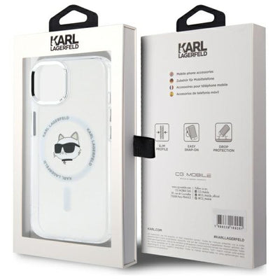 Karl Lagerfeld IML Metal Choupette Head MagSafe iPhone 15 Plus Case - White