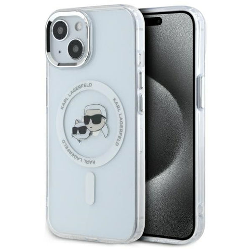 Karl Lagerfeld IML Metal Karl&Choupette Head MagSafe iPhone 15 Case - White