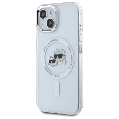 Karl Lagerfeld IML Metal Karl&Choupette Head MagSafe iPhone 15 Case - White