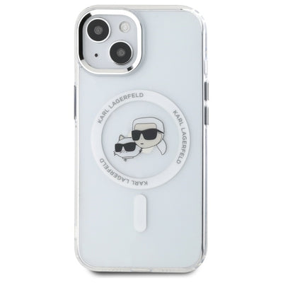 Karl Lagerfeld IML Metal Karl&Choupette Head MagSafe iPhone 15 Case - White
