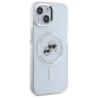 Karl Lagerfeld IML Metal Karl&Choupette Head MagSafe iPhone 15 Case - White