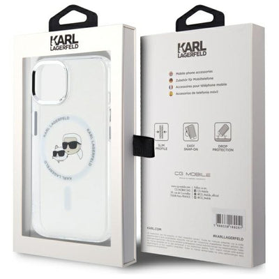 Karl Lagerfeld IML Metal Karl&Choupette Head MagSafe iPhone 15 Case - White
