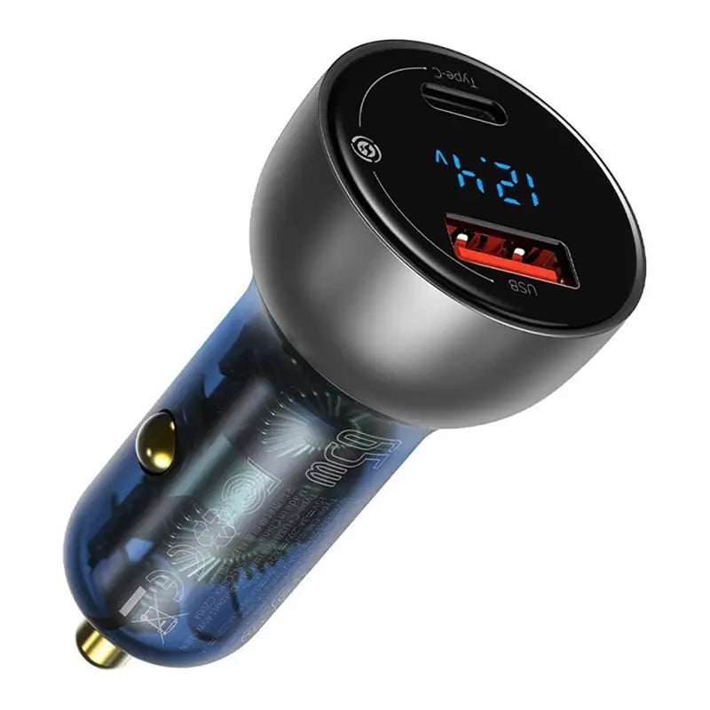 Dual Quick Charger Car Charger Baseus Particular Digital Display QC+PPS 65W (Silver) - Product Image 1