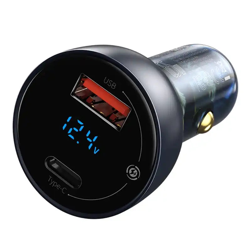 Ładowarka samochodowa Baseus Particular Digital Display z wyświetlaczem, USB + USB-C, QC3.0+PD, 5A, 65W (szara) + kabel USB-C 1m 100W (czarny) - Product Image 4