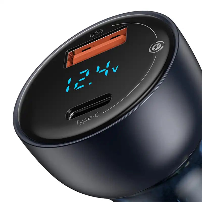 Ładowarka samochodowa Baseus Particular Digital Display z wyświetlaczem, USB + USB-C, QC3.0+PD, 5A, 65W (szara) + kabel USB-C 1m 100W (czarny) - Product Image 5