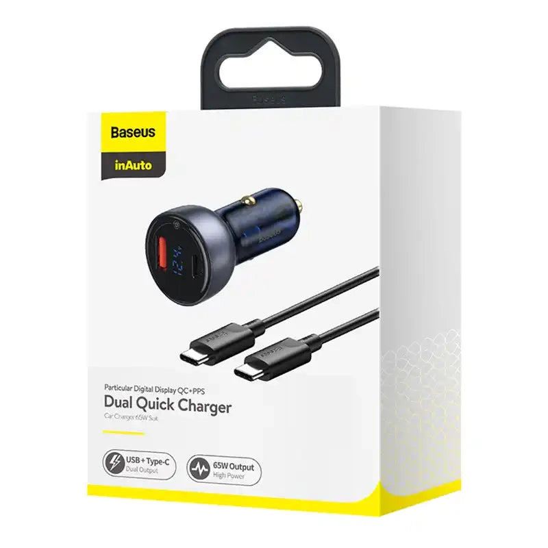 Ładowarka samochodowa Baseus Particular Digital Display z wyświetlaczem, USB + USB-C, QC3.0+PD, 5A, 65W (szara) + kabel USB-C 1m 100W (czarny) - Product Image 8