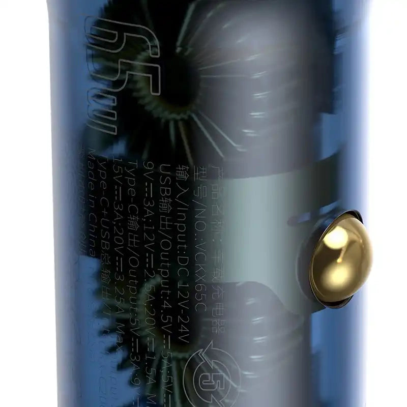 Ładowarka samochodowa Baseus Particular Digital Display z wyświetlaczem, USB + USB-C, QC3.0+PD, 5A, 65W (szara) + kabel USB-C 1m 100W (czarny) - Product Image 6