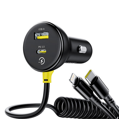 Baseus Circular 60W USB-A + USB-C Car Charger with Built-in Lightning + USB-C Cable 1.4m - Black