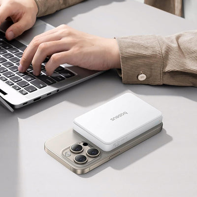 Baseus Airpow II 10000mAh Qi2 Power Bank with MagSafe 22.5W with Baseus Simple Series USB-C Cable - USB-C 20V/3A (30cm) - Whi