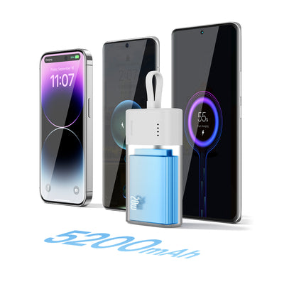 Baseus Popsicle 5200mAh 20W Powerbank with Built-in Lightning Cable (+ White Baseus Simple USB-C - USB-C 60W/20V/3A/30cm Cabl