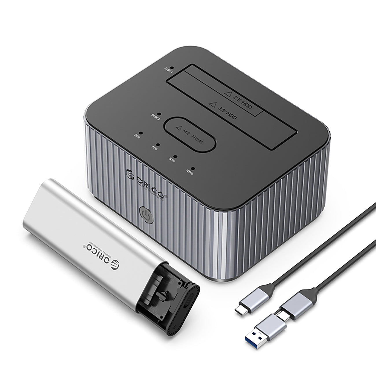 Orico IT28E-C 2-Disk Docking Station with M.2 NVME 2.5"/3.5 HDD/2.5" SSD Clone Function - Gray
