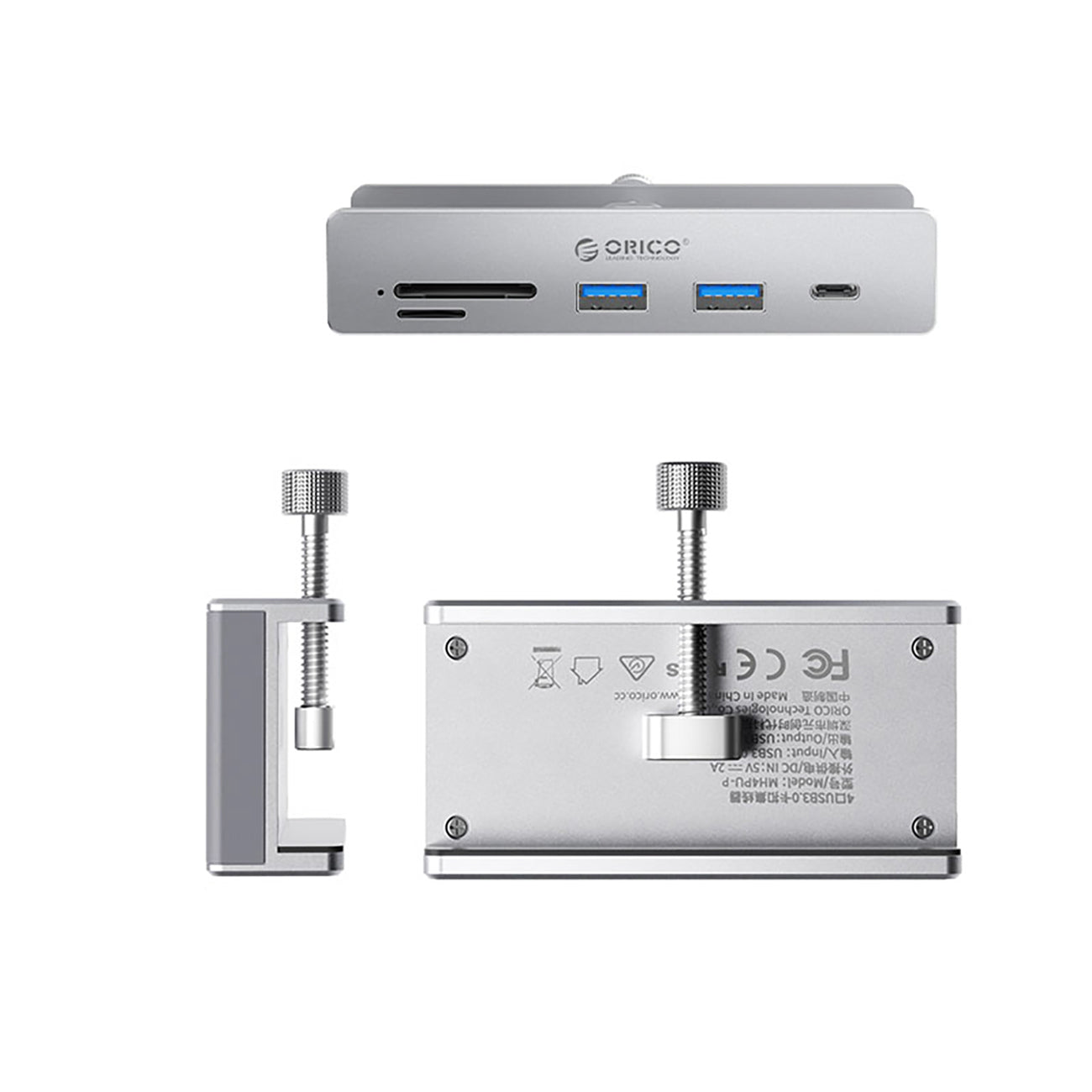 Orico MH5PC Hub Clamp-Mounted USB-C / 2x USB-A 3.2 + 1x USB-C 3.2 + 1x SD&TF - Silver