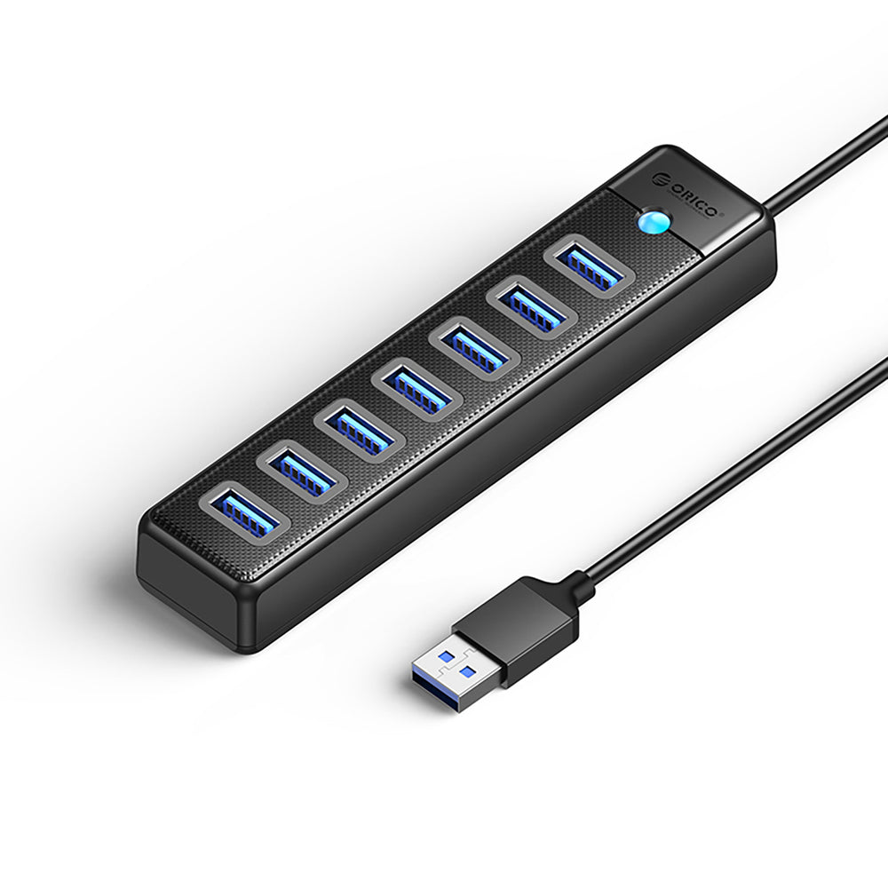 Orico PW7U-U3 hub 7x USB-A 3.0 + USB-C 5V/3A 1m - black