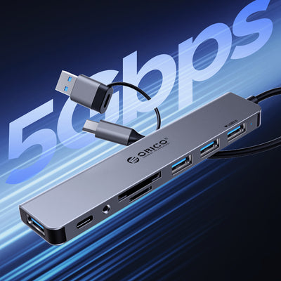 Orico YSB4-U2 USB-A/USB-C Hub Docking Station 2x USB-A 2.0 + 1x USB-A 3.0 + 1x USB-C 2.0 + 1x USB-C - Gray
