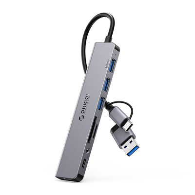 Orico YSA8-U3 USB-A/USB-C Hub Docking Station 3x USB-A 2.0 + 1x USB-A 3.0 + 1x USB-C 2.0 + 1x 3.5mm Audio + 2x TF&SD - Gr
