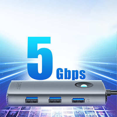 Orico PW11-5P USB-C Hub Docking Station 1x USB-A 3.0 + 2x USB-A 2.0 + 1x USB-C PD + 1x HDMI - Gray