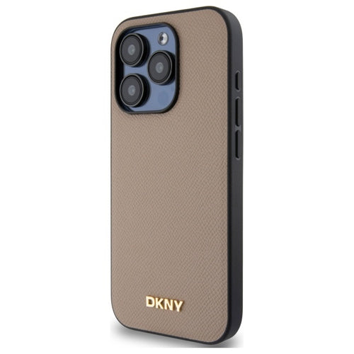 DKNY Grained Metal Logo MagSafe iPhone 15 Pro Case - Beige