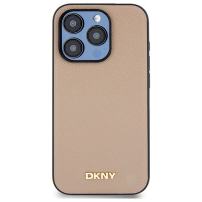DKNY Grained Metal Logo MagSafe iPhone 15 Pro Case - Beige