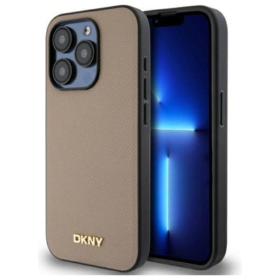 DKNY Grained Metal Logo MagSafe iPhone 15 Pro Max Case - Beige