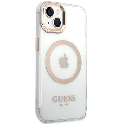 Guess Metal Outline MagSafe Case for iPhone 15 Plus / 14 Plus - Gold