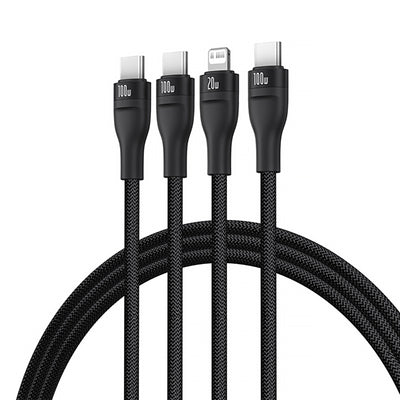 Baseus Flash Series 3 3in1 cable 100W USB-C - USB-C+USB-C+ Lightning 1.5m + 3 x 0.25 m - black
