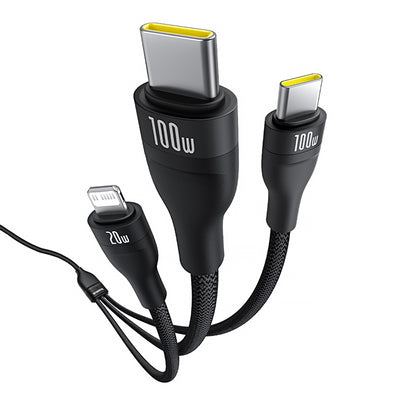 Baseus Flash Series 3 3in1 cable 100W USB-C - USB-C+USB-C+ Lightning 1.5m + 3 x 0.25 m - black