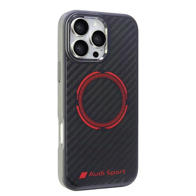 Audi Carbon Fiber Sport Red Circle MagSafe Case for iPhone 16 Pro Max 6.9" - Black