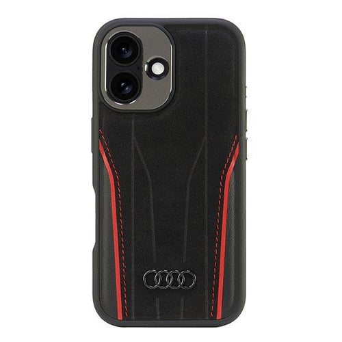 Audi Genuine Leather MagSafe iPhone 16 6.1" black-red hardcase AU-TPUPCMIP16-R8/D3-RD