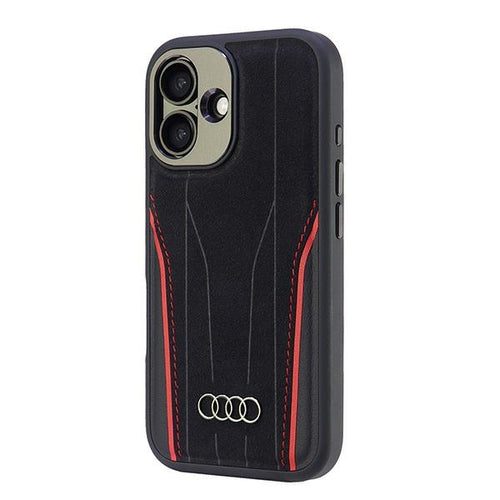 Audi Genuine Leather MagSafe iPhone 16 6.1" black-red hardcase AU-TPUPCMIP16-R8/D3-RD