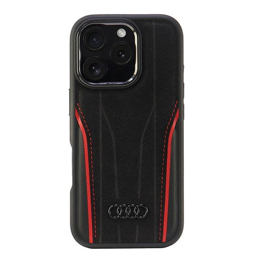 Audi Genuine Leather MagSafe iPhone 16 Pro 6.3" black-red hardcase AU-TPUPCMIP16P-R8/D3-RD