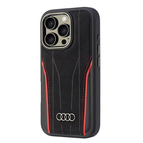 Audi Genuine Leather MagSafe iPhone 16 Pro 6.3" black-red hardcase AU-TPUPCMIP16P-R8/D3-RD
