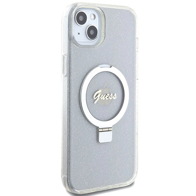 Guess GUHMP15MHRSGSD iPhone 15 Plus / 14 Plus 6.7" transparent/transparent hardcase Ring Stand Script Glitter MagSafe